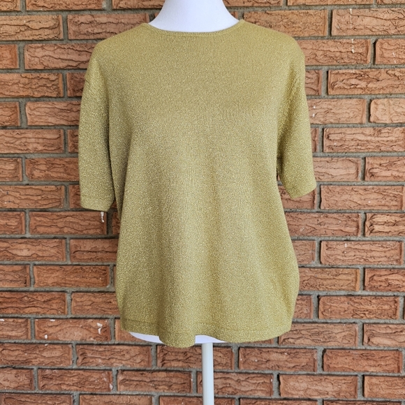 JOAN LESLIE Petite Knitted Gold vintage T-shirt Size M - Picture 2 of 8